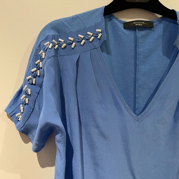 Weekend MaxMara Silk/Jersey Blue Top - Medium - Picture 2 of 4